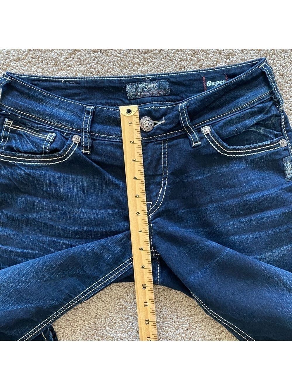 Silver Super Stretch Suki Mid Slim Boot Bootcut Jeans Women's Sz 29x31 Dark Wash - Picture 13 of 15